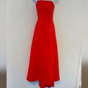Morgan & Co Red Satin Strapless Long Gown Prom  Size 9/10